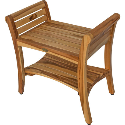 EcoDecors Symmetry 24" EarthyTeak Solid Teak Wood Shower Bench With Shelf and LiftAide Arms