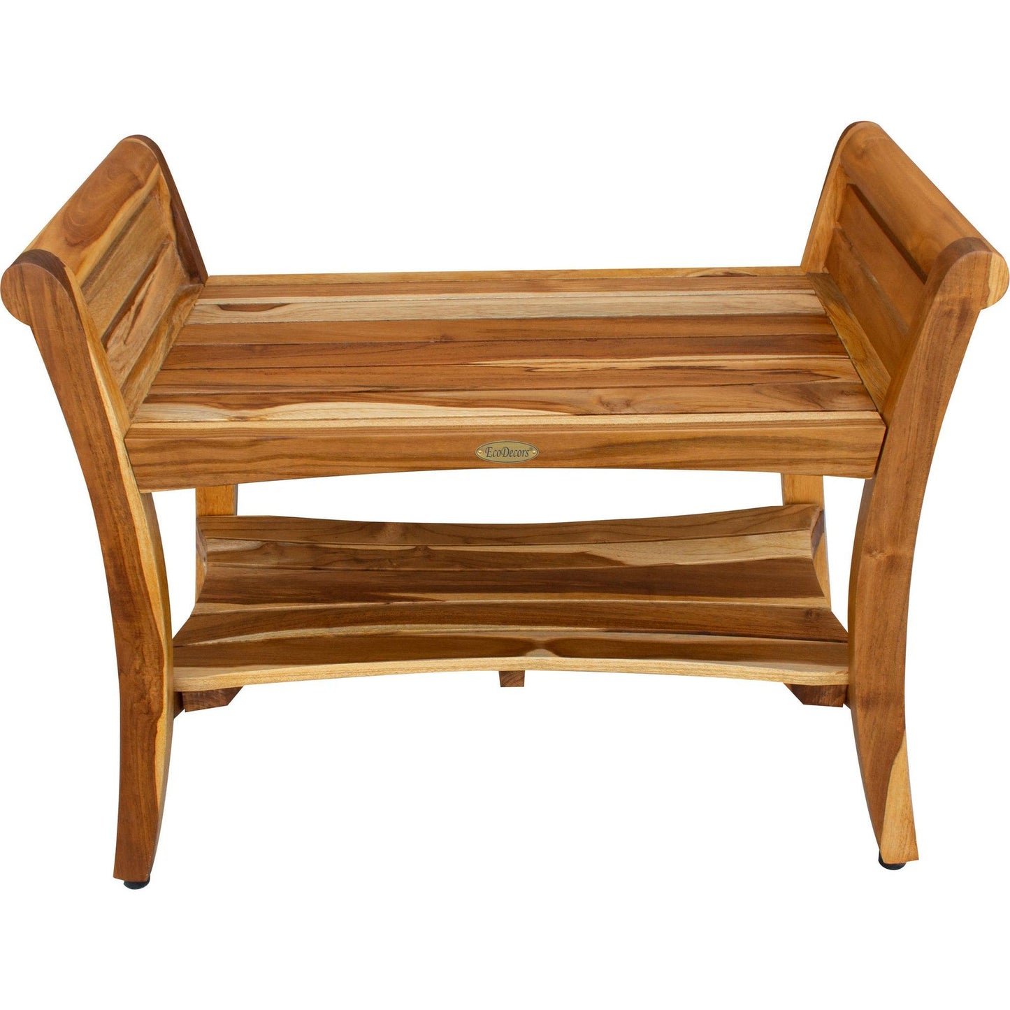 EcoDecors Symmetry 29" EarthyTeak Solid Teak Wood Shower Bench With Shelf and LiftAide Arms