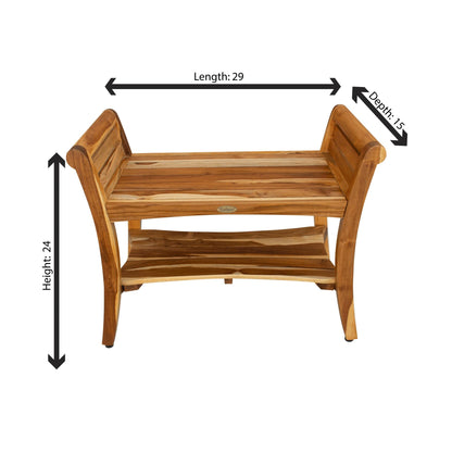 EcoDecors Symmetry 29" EarthyTeak Solid Teak Wood Shower Bench With Shelf and LiftAide Arms