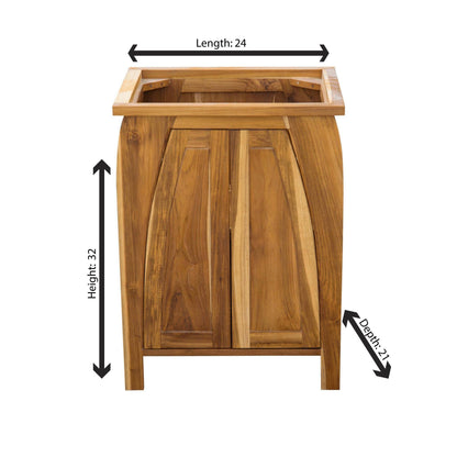 EcoDecors Tranquility 24" EarthyTeak Solid Teak Wood Fully Assembled Freestanding Vanity Base