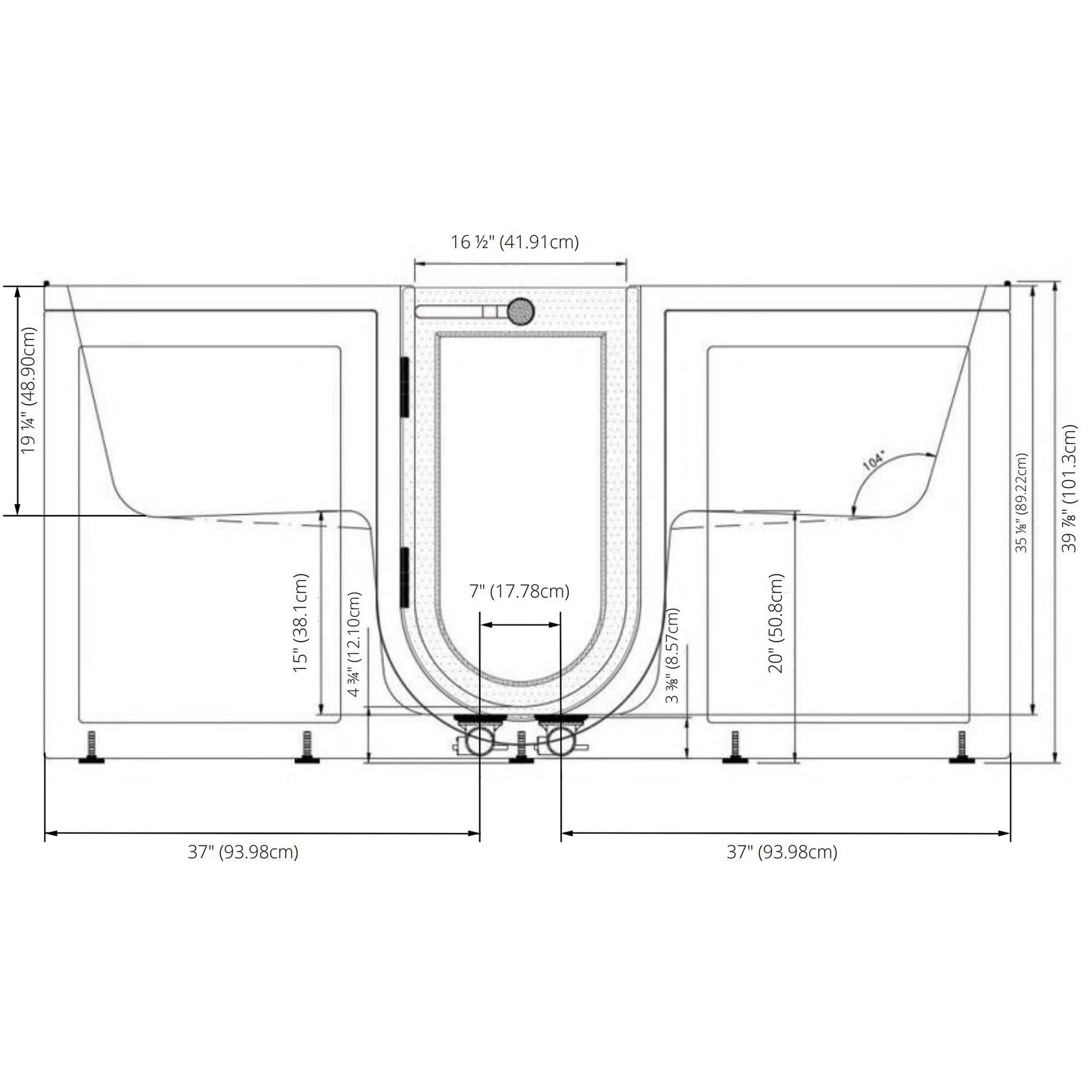 Ella's Bubbles Big4Two 36" x 80" Two-Seated Hydro + Air Massage Walk-In Bathtub With Independent Foot Massage, Two 2-Piece Fast Fill Faucet, 2" Dual Drains and Left U-Shape Outswing Door