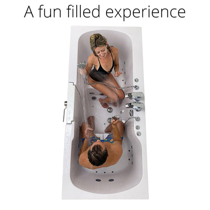Ella's Bubbles Big4Two 36" x 80" Two-Seated Hydro + Air Massage Walk-In Bathtub With Independent Foot Massage, Two 2-Piece Fast Fill Faucet, 2" Dual Drains and Left U-Shape Outswing Door
