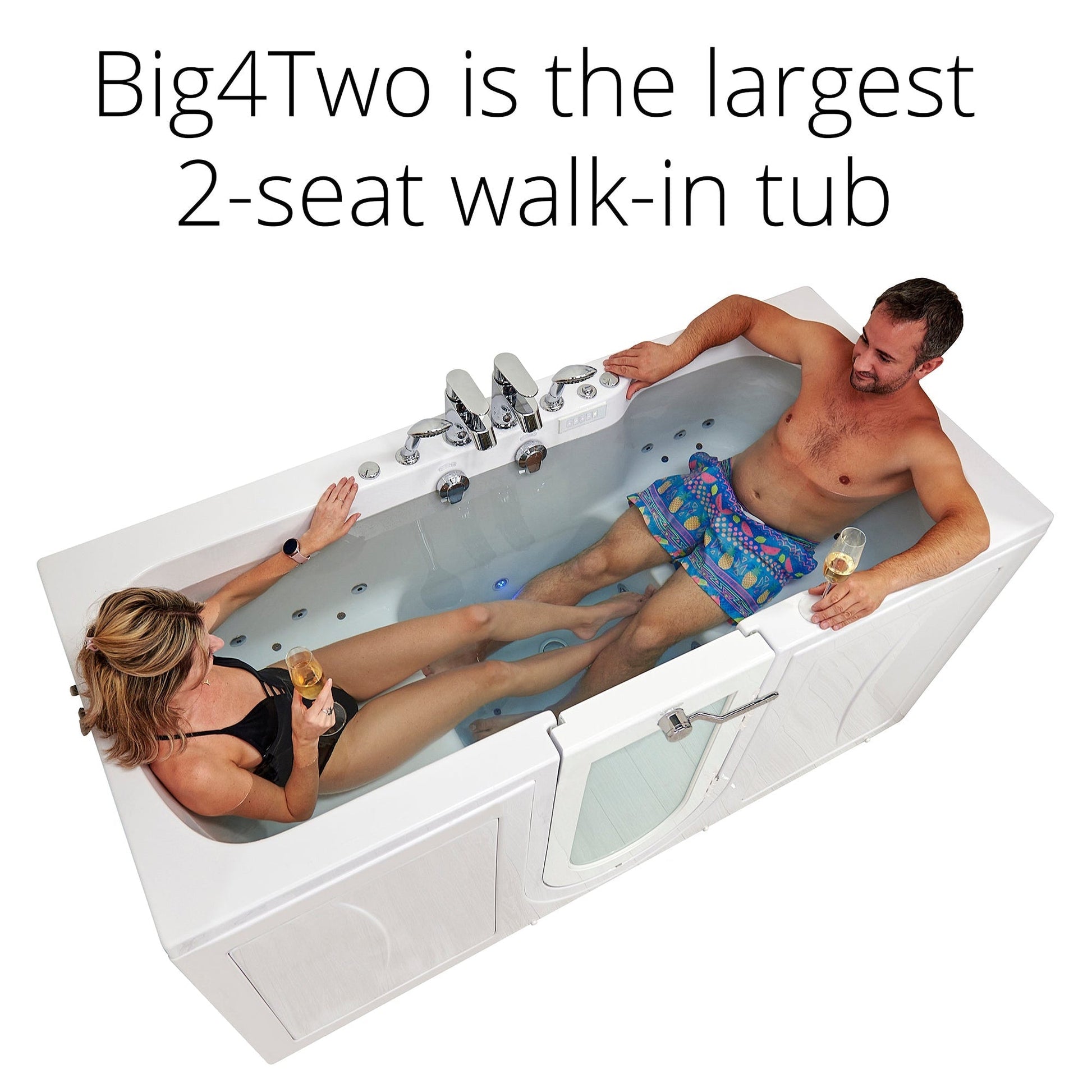 Ella's Bubbles Big4Two 36" x 80" Two-Seated Hydro + Air Massage Walk-In Bathtub With Independent Foot Massage, Two 2-Piece Fast Fill Faucet, 2" Dual Drains and Right U-Shape Outswing Door