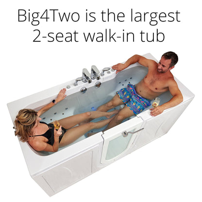 Ella's Bubbles Big4Two 36" x 80" Two-Seated Hydro + Air Massage Walk-In Bathtub With Independent Foot Massage, Two 2-Piece Fast Fill Faucet, 2" Dual Drains and Right U-Shape Outswing Door