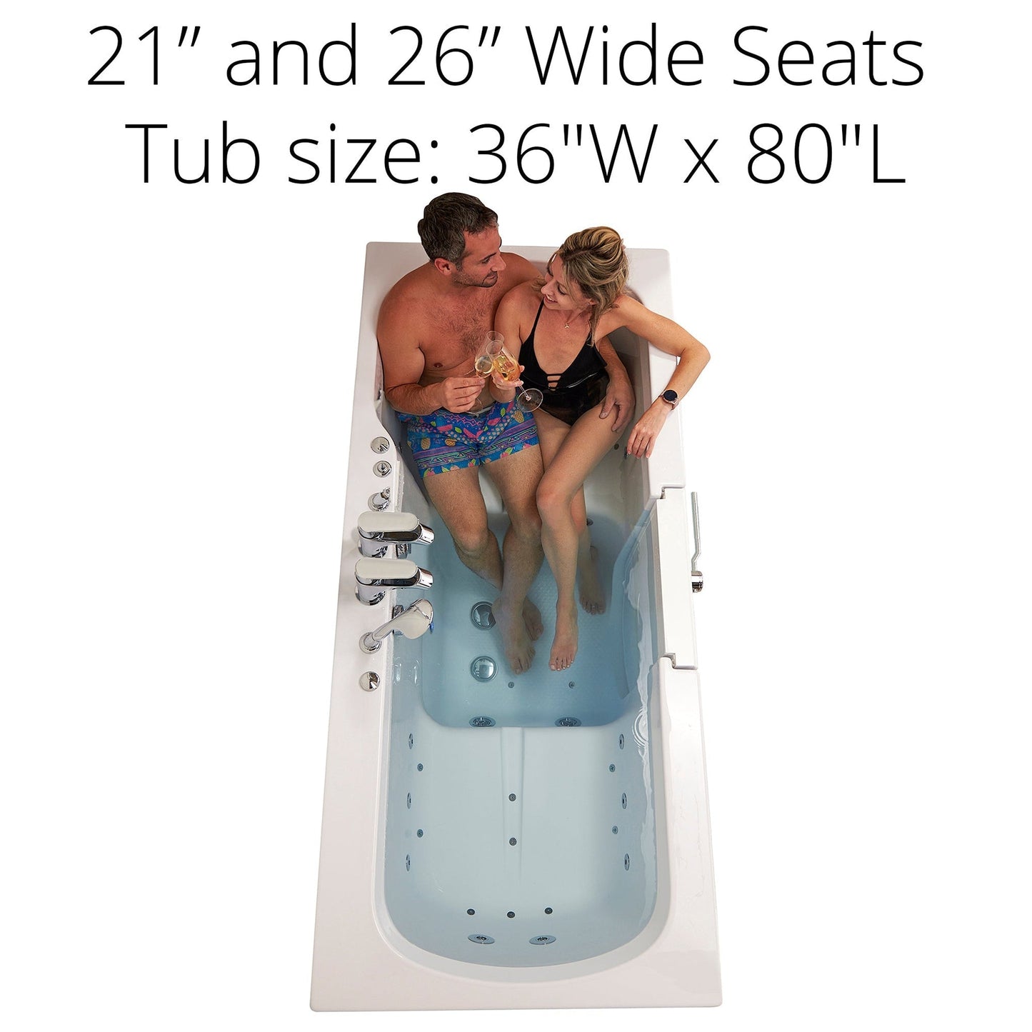 Ella's Bubbles Big4Two 36" x 80" Two-Seated Hydro + Air Massage Walk-In Bathtub With Independent Foot Massage, Two 2-Piece Fast Fill Faucet, 2" Dual Drains and Right U-Shape Outswing Door