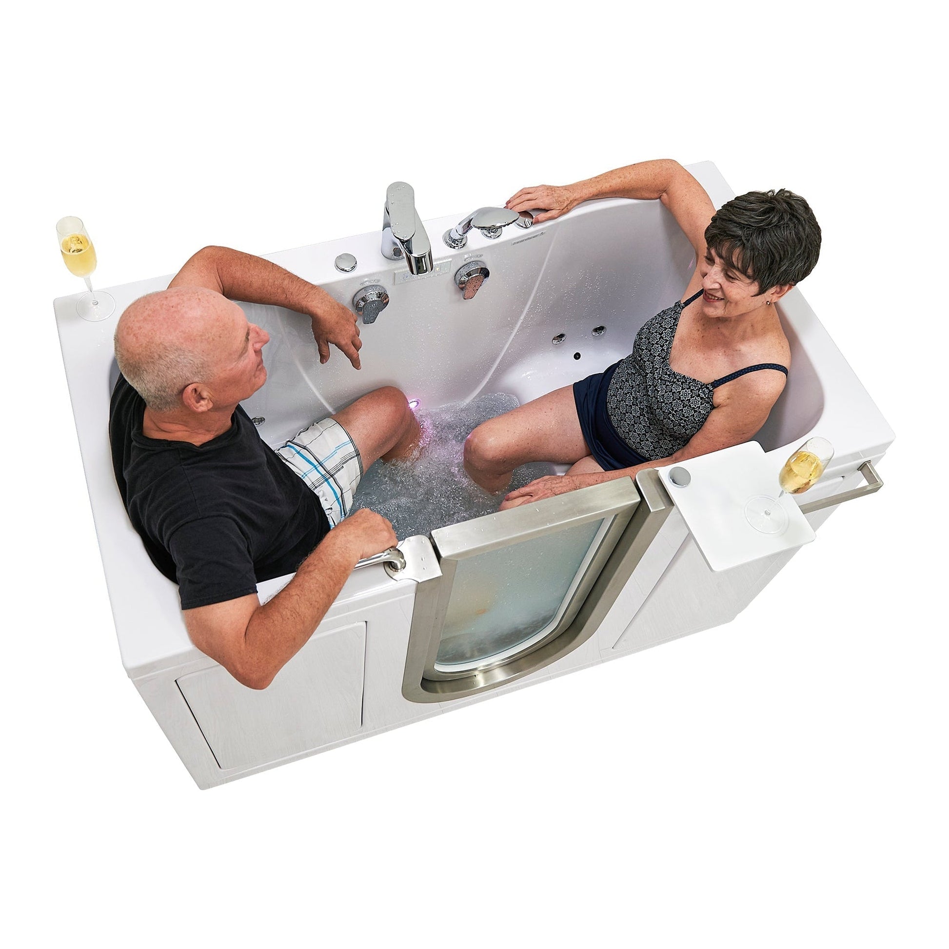 Ella’s Bubbles Companion 32" X 60" Two-Seated Hydro + Air Massage Walk-in Bathtub With Independent Foot Massage, 2 Piece Fast Fill Faucet, 2" Dual Drains and Stainless Steel U-Shape Inward Door