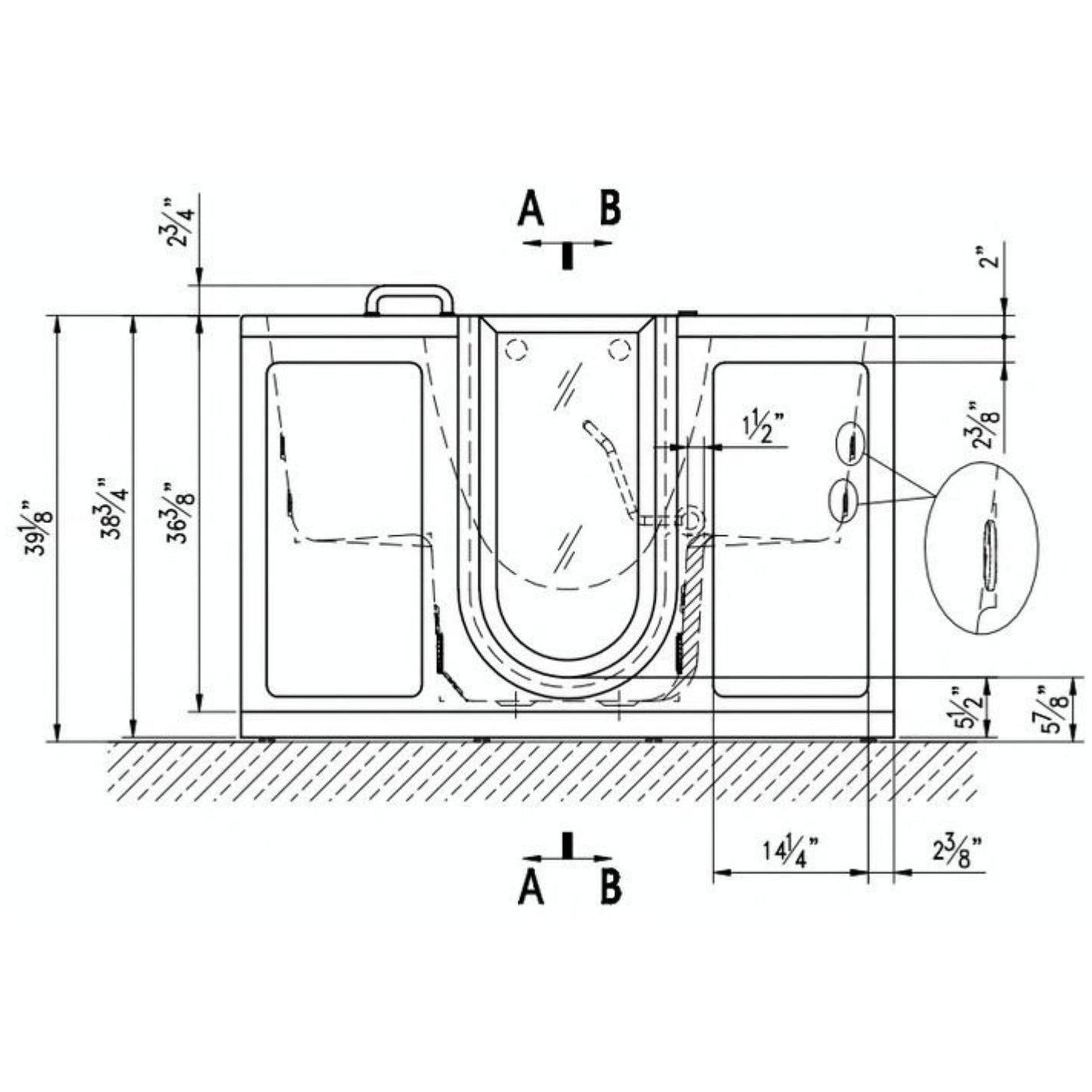 Ella’s Bubbles Companion 32" X 60" Two-Seated Hydro + Air Massage Walk-in Bathtub With Independent Foot Massage, 2 Piece Fast Fill Faucet, 2" Dual Drains and Stainless Steel U-Shape Inward Door