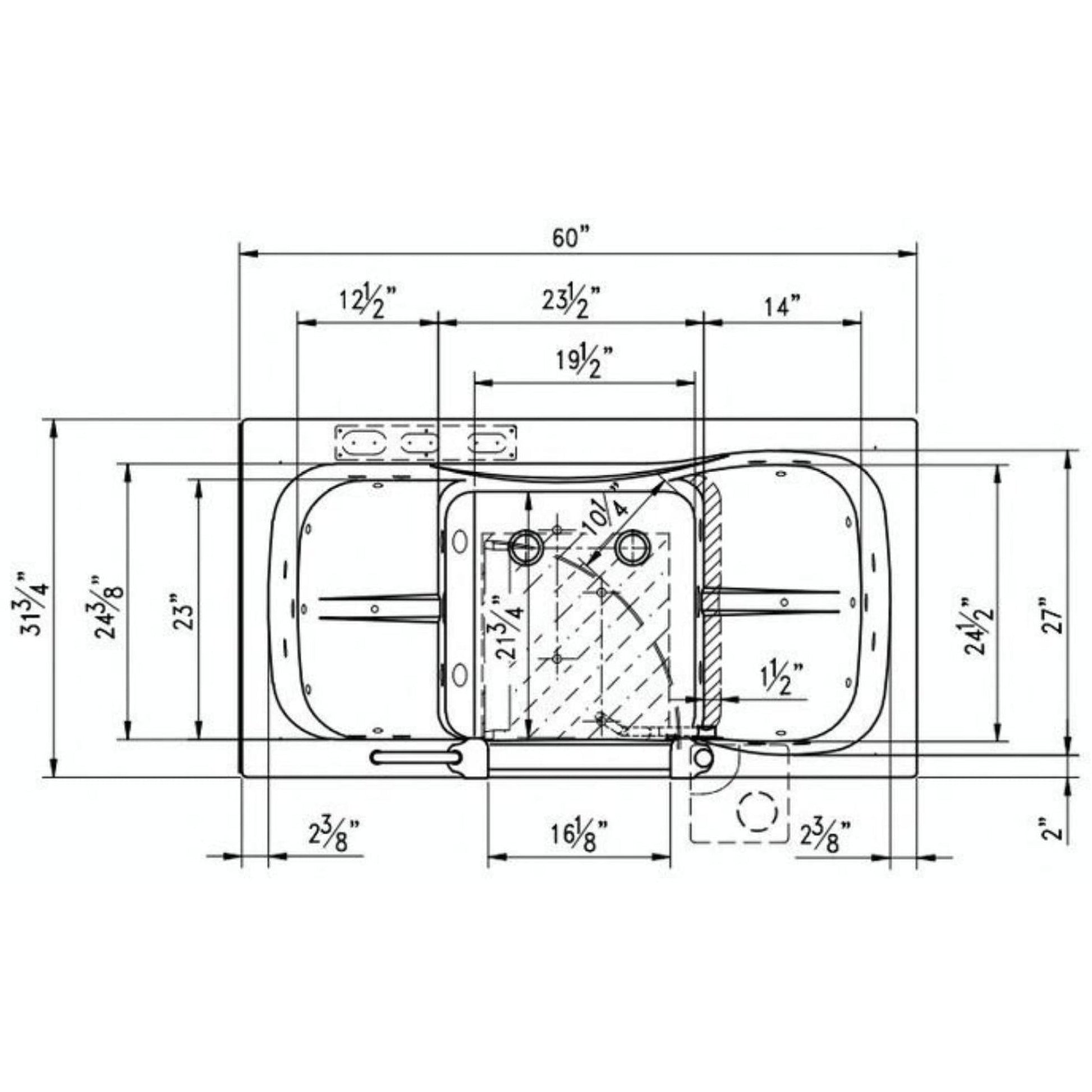 Ella’s Bubbles Companion 32" X 60" Two-Seated Hydro + Air Massage Walk-in Bathtub With Independent Foot Massage, 2 Piece Fast Fill Faucet, 2" Dual Drains and Stainless Steel U-Shape Inward Door