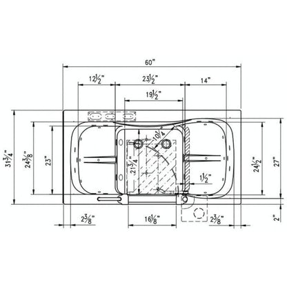 Ella’s Bubbles Companion 32" X 60" Two-Seated Hydro + Air Massage Walk-in Bathtub With Independent Foot Massage, 2 Piece Fast Fill Faucet, 2" Dual Drains and Stainless Steel U-Shape Inward Door