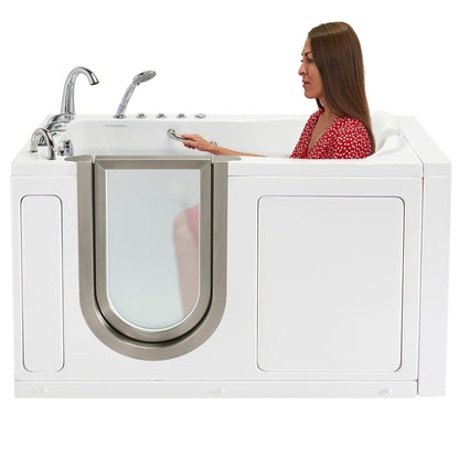 Ella's Bubbles Deluxe 30" x 55" White Acrylic Air and Hydro Massage Walk-In Bathtub With 5-Piece Fast Fill Faucet, 2" Dual Drain and Left Inward Swing Door