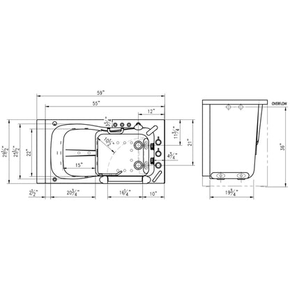 Ella's Bubbles Deluxe 30" x 55" White Acrylic Air and Hydro Massage Walk-In Bathtub With 5-Piece Fast Fill Faucet, 2" Dual Drain and Left Inward Swing Door