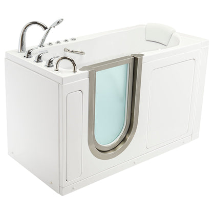 Ella's Bubbles Deluxe 30" x 55" White Acrylic Air and Hydro Massage Walk-In Bathtub With 5-Piece Fast Fill Faucet, 2" Dual Drain and Left Inward Swing Door