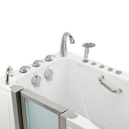 Ella's Bubbles Deluxe 30" x 55" White Acrylic Air and Hydro Massage Walk-In Bathtub With 5-Piece Fast Fill Faucet, 2" Dual Drain and Left Inward Swing Door