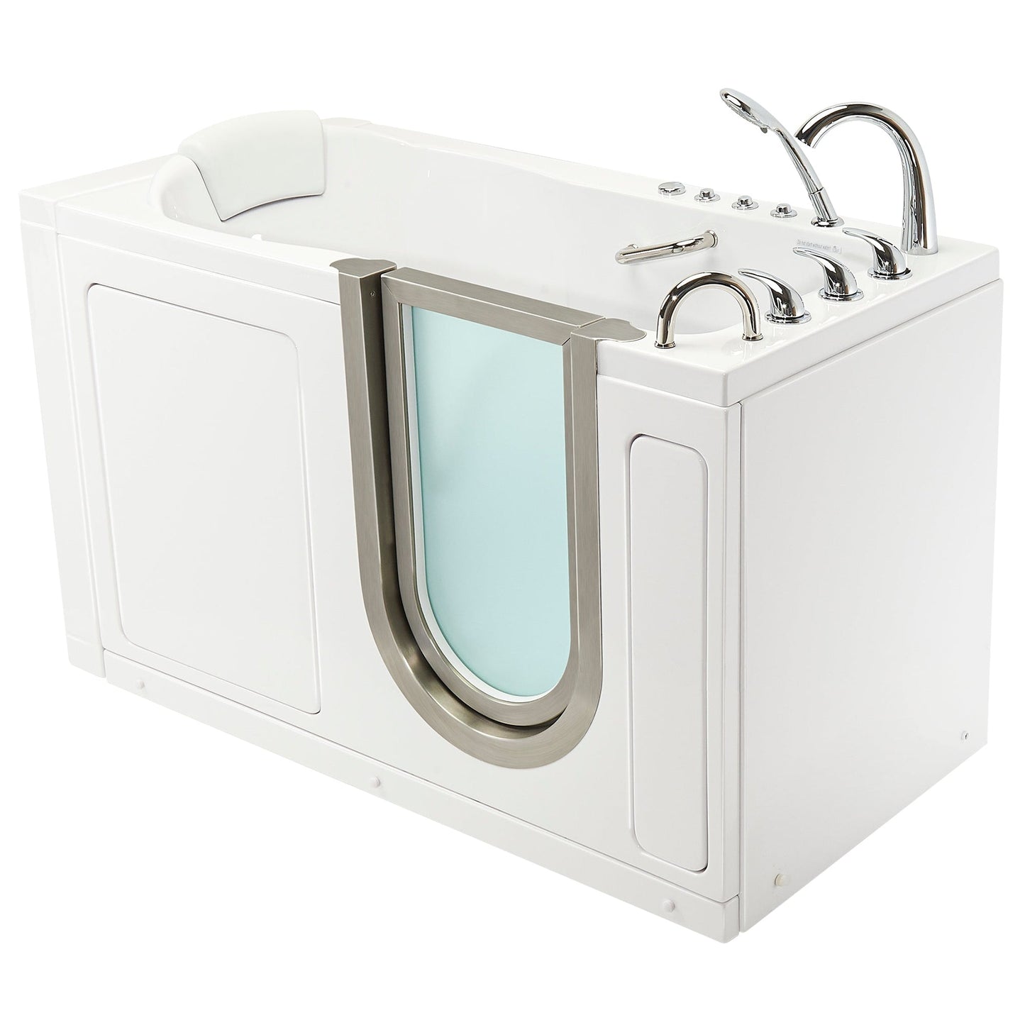 Ella's Bubbles Deluxe 30" x 55" White Acrylic Air and Hydro Massage Walk-In Bathtub With 5-Piece Fast Fill Faucet, 2" Dual Drain and Right Inward Swing Door