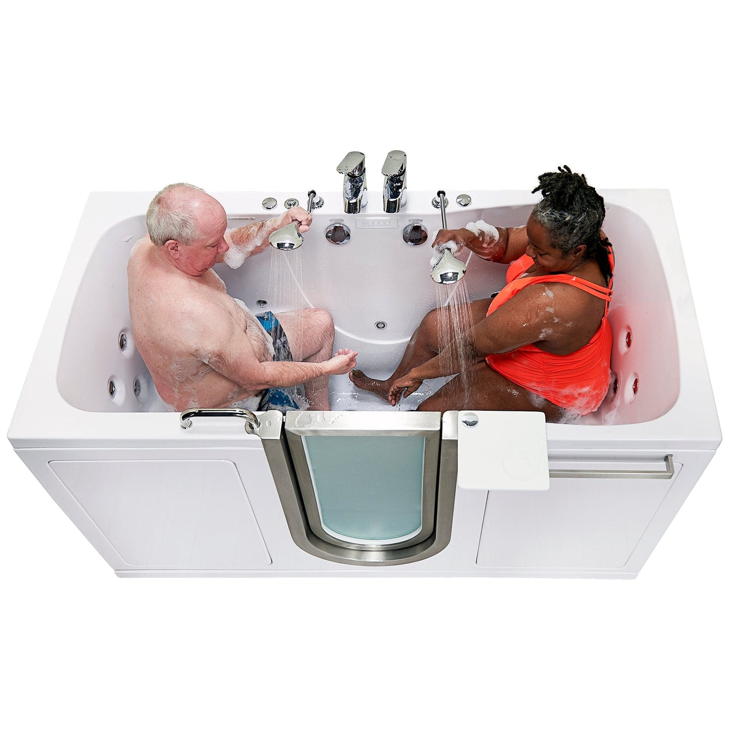 Ella's Bubbles Escape 36" x 72" Two-Seated Hydro + Air Massage Walk-In Bathtub With Independent Foot Massage, Two 2-Piece Fast Fill Faucet, 2" Dual Drains and Left U-Shape Outswing Door