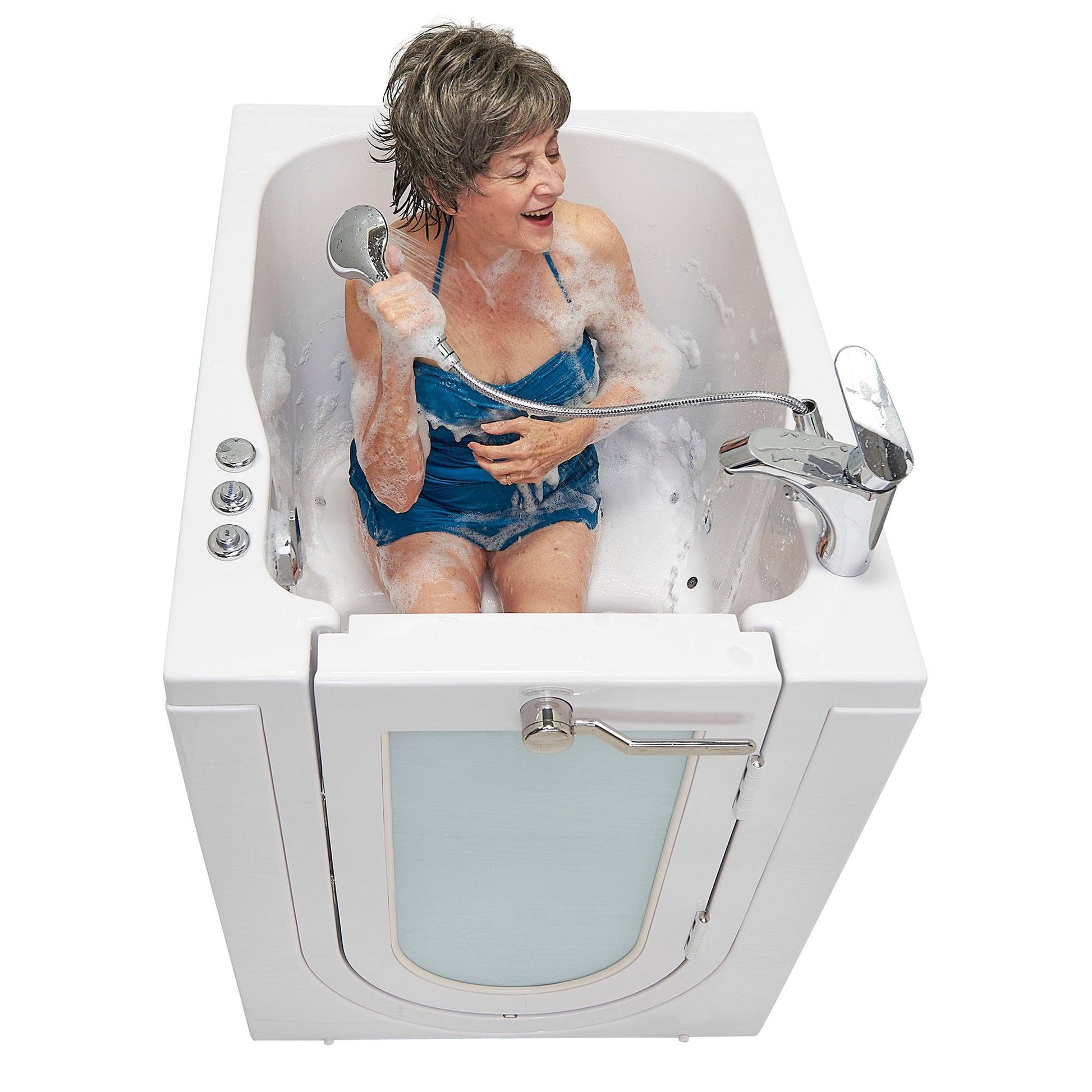 Ella's Bubbles Front Entry 32" x 40" White Acrylic Air and Hydro Massage Walk-In Bathtub With 2 Piece Fast Fill Faucet, 2" Dual Drain and Right Outward Swing Door