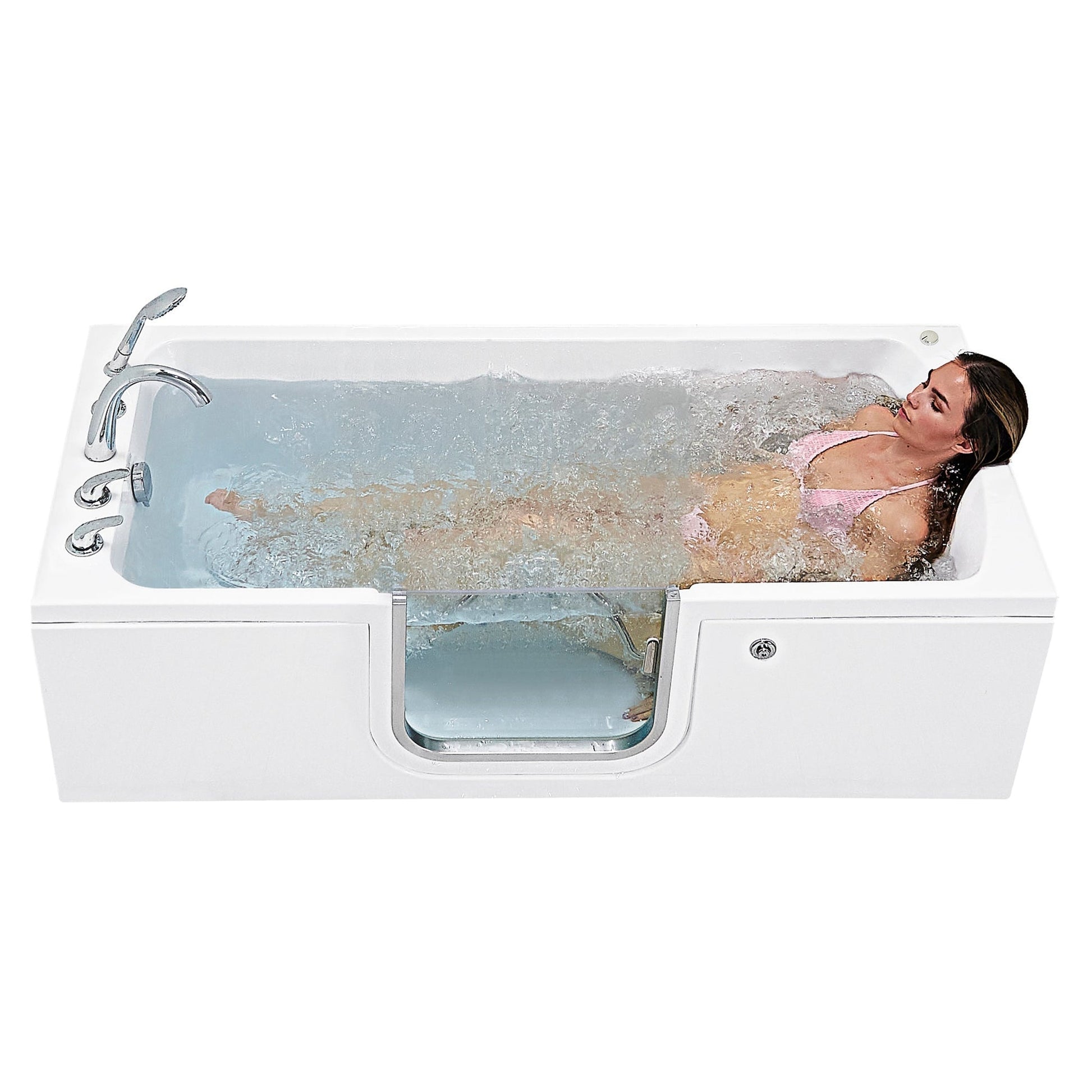 Ella's Bubbles Laydown 30" x 60" White Acrylic Hydro Massage Jet Walk-In Bathtub With Left Inward Swing Door