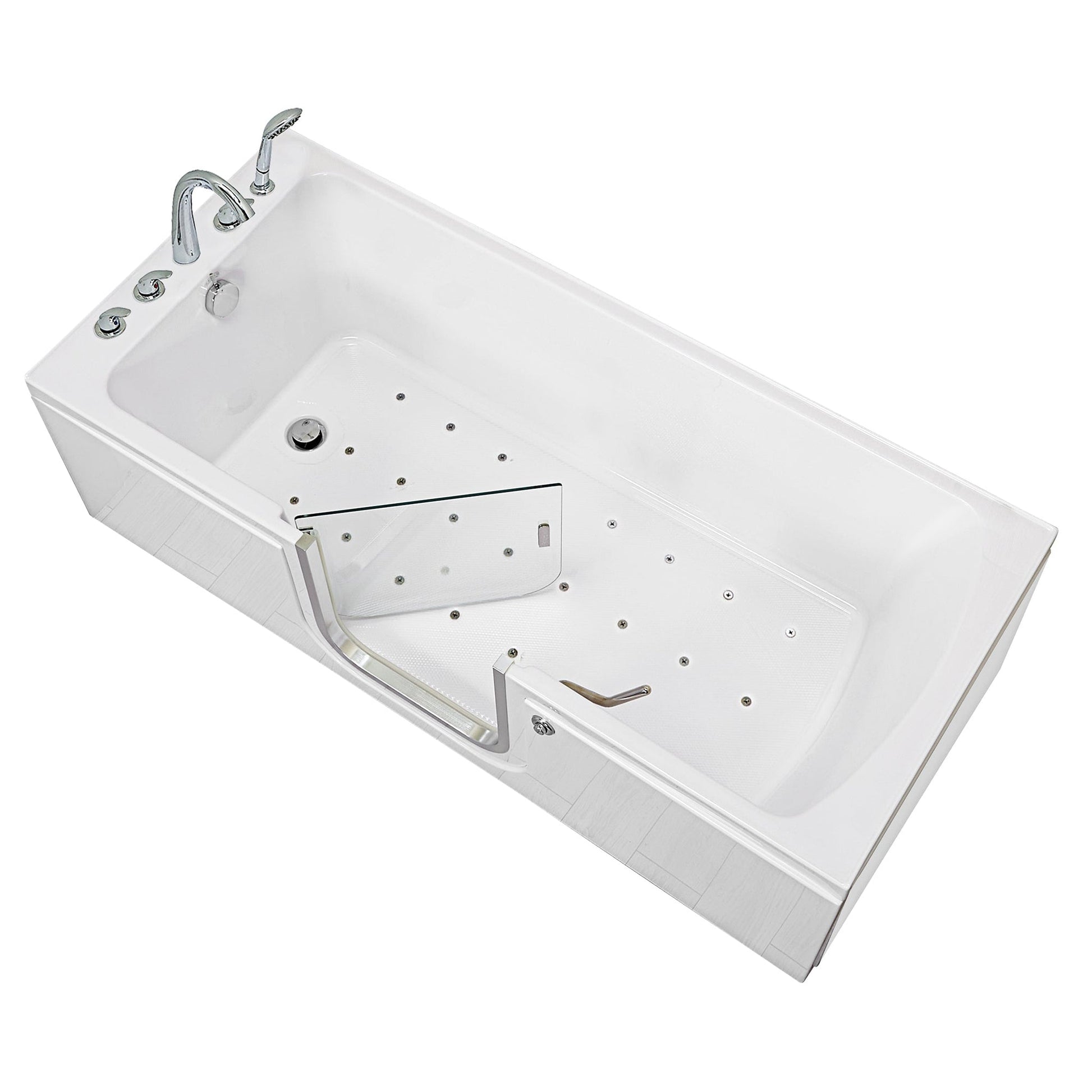 Ella's Bubbles Laydown 32" x 72" White Acrylic Air Massage Walk-In Bathtub With 5-Piece Fast Fill Faucet and Left Inward Swing Door