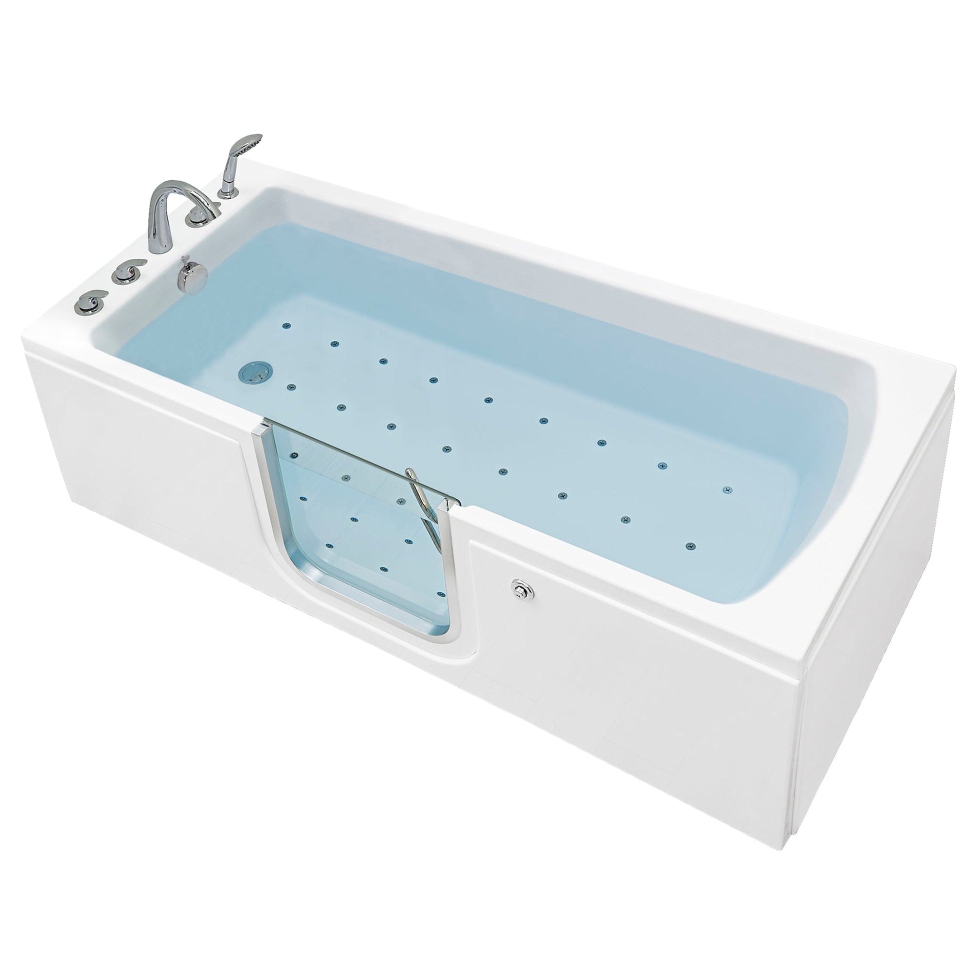 Ella's Bubbles Laydown 32" x 72" White Acrylic Air Massage Walk-In Bathtub With 5-Piece Fast Fill Faucet and Left Inward Swing Door