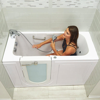 Ella's Bubbles Lounger 27" x 60" White Acrylic Air and Hydro Massage Walk-In Bathtub With 2 Piece Fast Fill Faucet, 2" Dual Drain, Left Outward Swing Door and Digital Controller