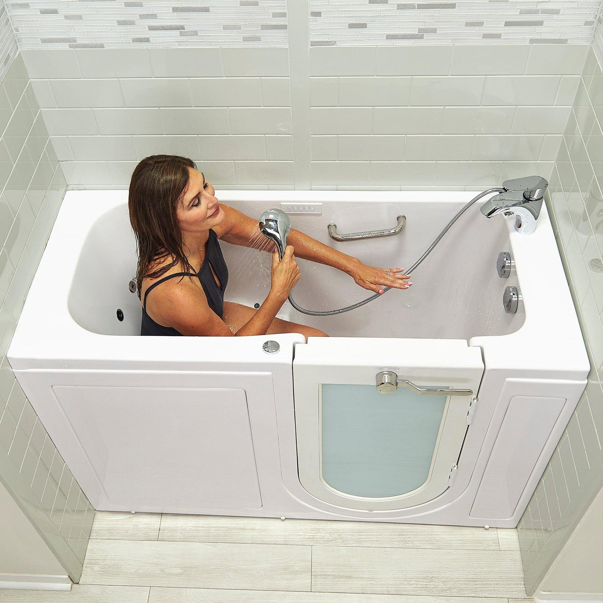 Ella's Bubbles Lounger 27" x 60" White Acrylic Air and Hydro Massage Walk-In Bathtub With 2 Piece Fast Fill Faucet, 2" Dual Drain, Right Outward Swing Door and Digital Controller