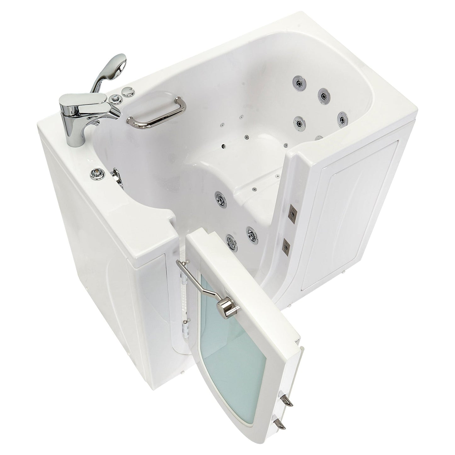 Ella's Bubbles Mobile 26" x 45" White Acrylic Air and Hydro Massage Walk-In Bathtub With 2 Piece Fast Fill Faucet, 2" Dual Drain and Left Outward Swing Door