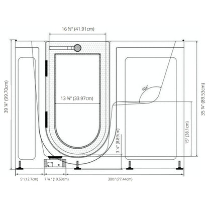 Ella's Bubbles Mobile 26" x 45" White Acrylic Air and Hydro Massage Walk-In Bathtub With 2 Piece Fast Fill Faucet, 2" Dual Drain and Right Outward Swing Door