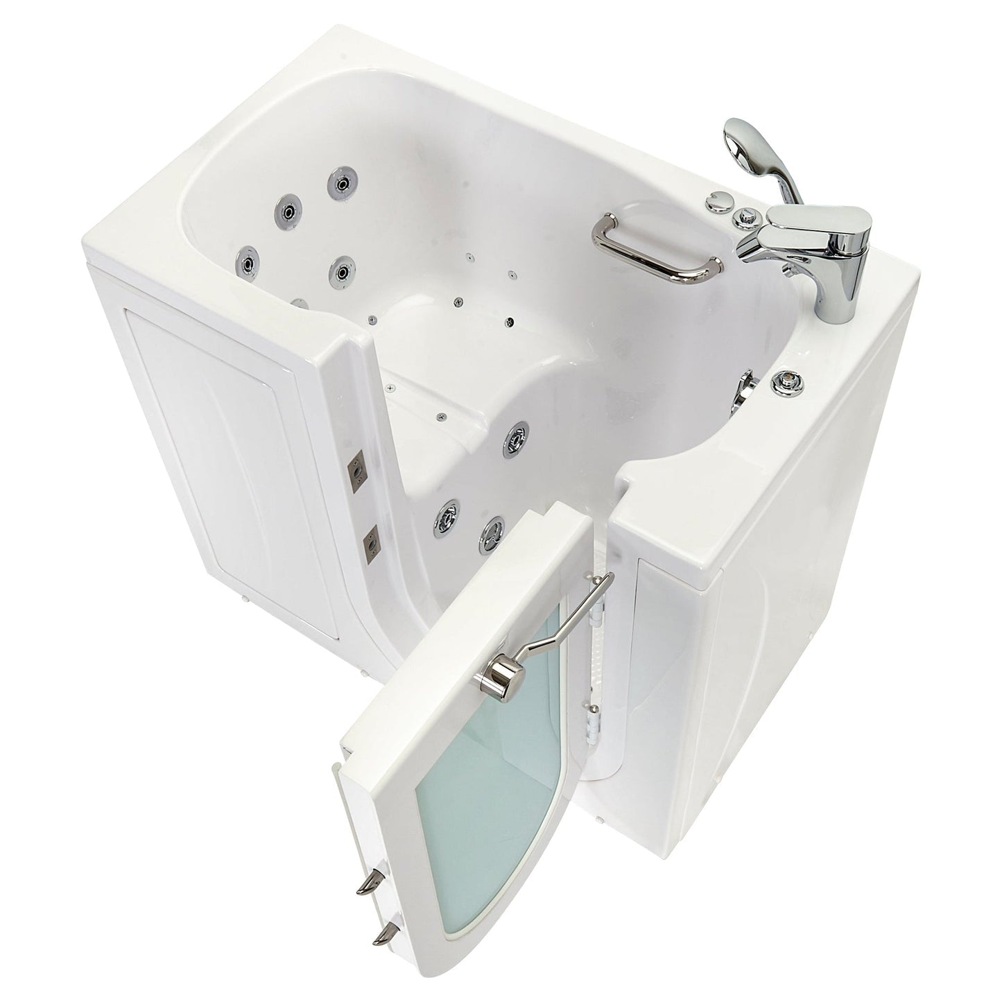 Ella's Bubbles Mobile 26" x 45" White Acrylic Air and Hydro Massage Walk-In Bathtub With 2 Piece Fast Fill Faucet, 2" Dual Drain and Right Outward Swing Door