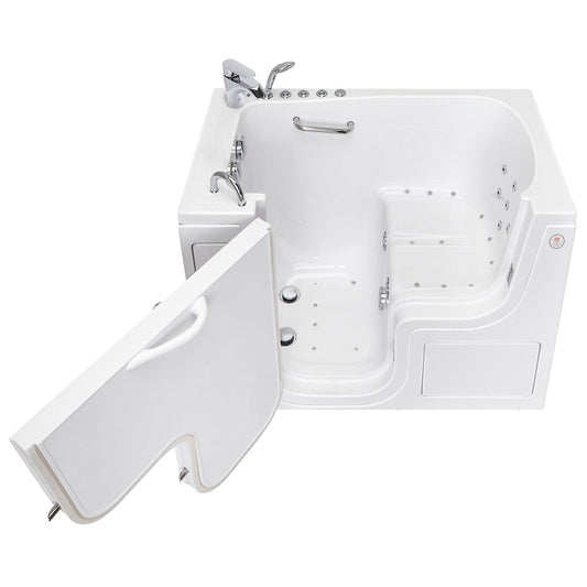 Ella's Bubbles Transfer 26" x 52" White Acrylic Air and Hydro Massage Walk-In Bathtub With 2-Piece Fast Fill Faucet, 2" Dual Drain and Left L-Shape Outswing Door