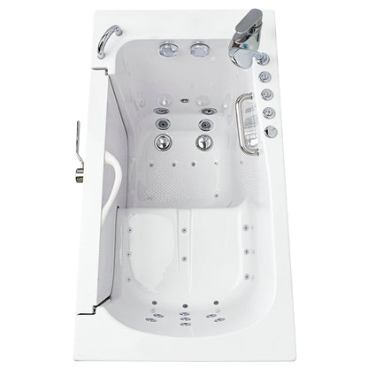 Ella's Bubbles Transfer 30" x 52" White Acrylic Air and Hydro Massage Walk-In Bathtub With 2-Piece Fast Fill Faucet, 2" Dual Drain, Left L-Shape Outswing Door and Heated Seat