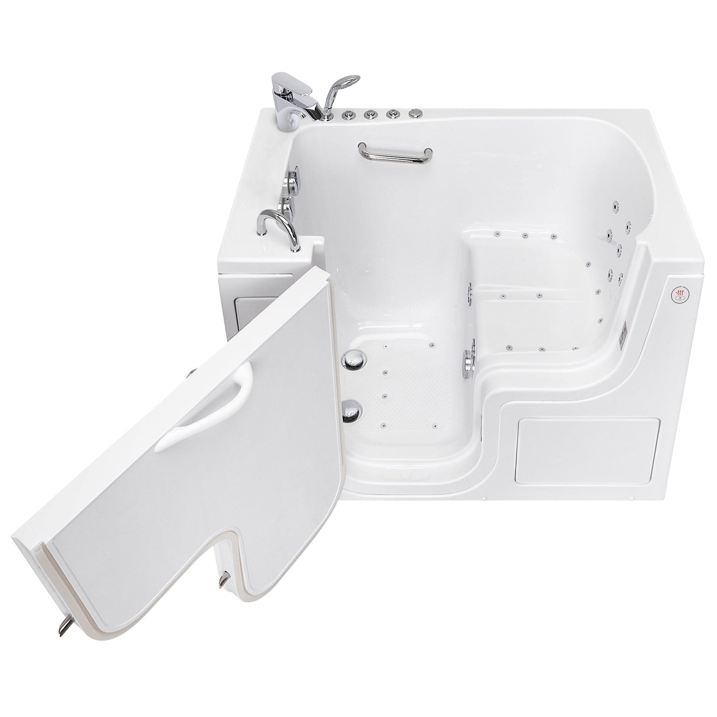 Ella's Bubbles Transfer 30" x 52" White Acrylic Air and Hydro Massage Walk-In Bathtub With 2-Piece Fast Fill Faucet, 2" Dual Drain, Left L-Shape Outswing Door and Heated Seat