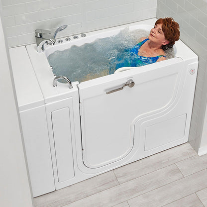 Ella's Bubbles Transfer 30" x 52" White Acrylic Air and Hydro Massage Walk-In Bathtub With 2-Piece Fast Fill Faucet, 2" Dual Drain, Right L-Shape Outswing Door and Heated Seat