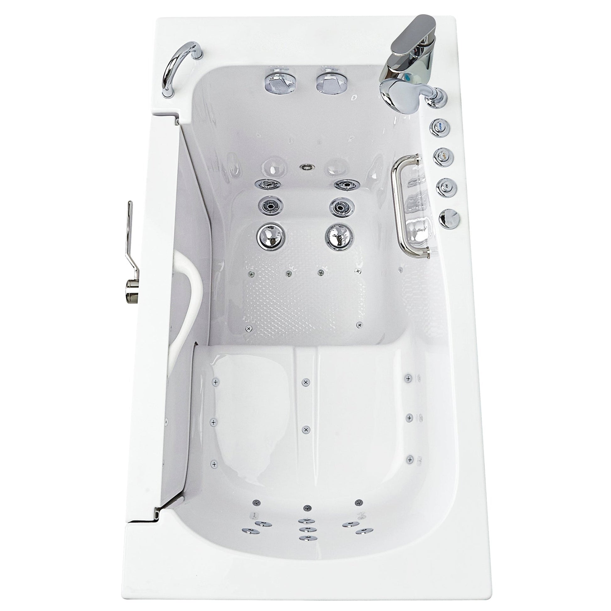 Ella's Bubbles Transfer 30" x 52" White Acrylic Air and Hydro Massage Walk-In Bathtub With 2-Piece Fast Fill Faucet, 2" Dual Drain, Right L-Shape Outswing Door and Heated Seat