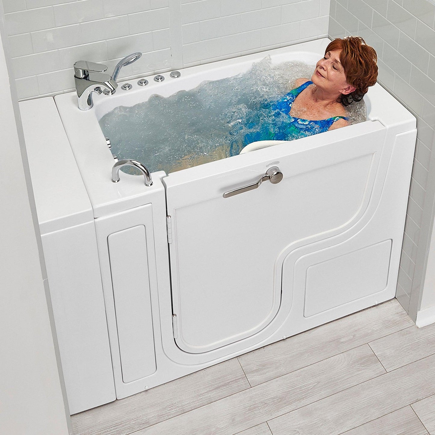 Ella's Bubbles Transfer 30" x 52" White Acrylic Air and Hydro Massage Walk-In Bathtub With 2-Piece Fast Fill Faucet, 2" Dual Drain and Left L-Shape Outswing Door