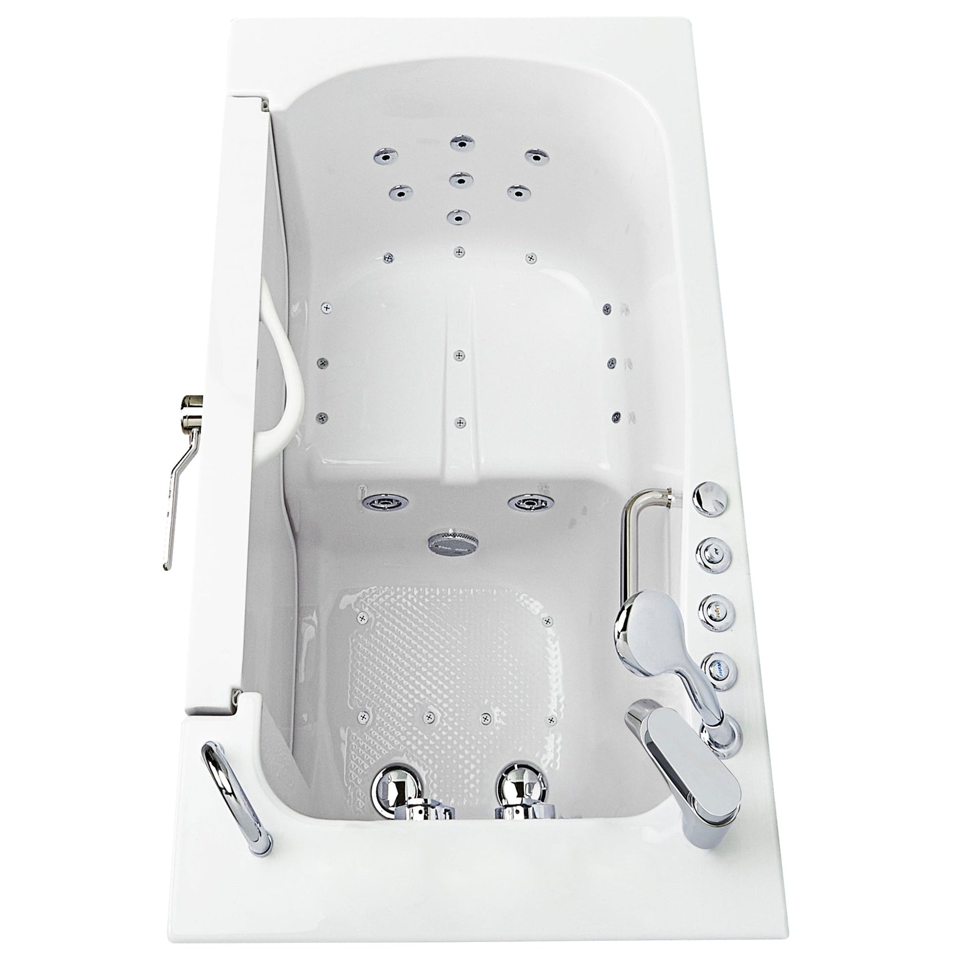 Ella's Bubbles Transfer 30" x 52" White Acrylic Air and Hydro Massage Walk-In Bathtub With 2-Piece Fast Fill Faucet, 2" Dual Drain and Right L-Shape Outswing Door