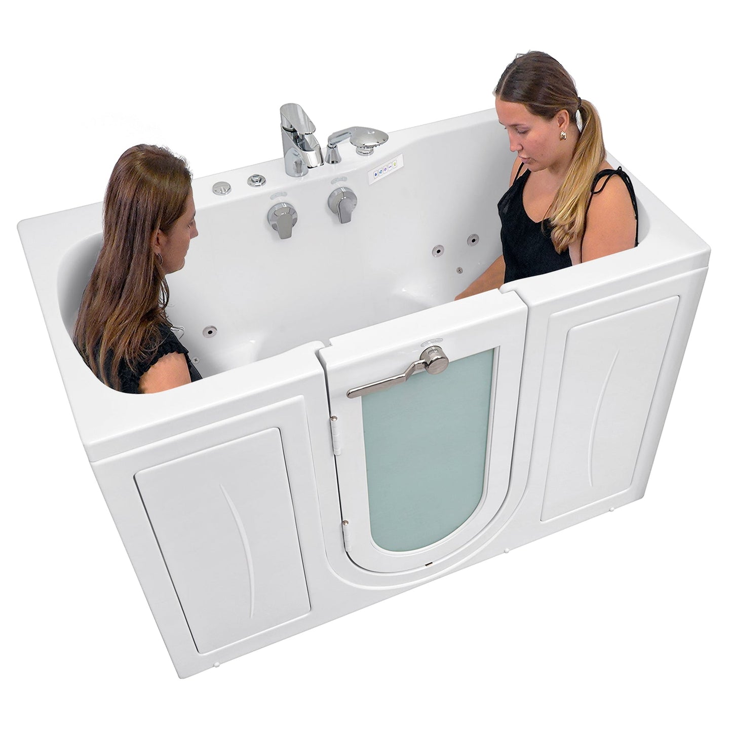 Ella's Bubbles Tub4Two 32" x 60" Two-Seated Hydro + Air Massage Walk in Bathtub With Independent Foot Massage, 2 Piece Fast Fill Faucet, 2" Dual Drains and Left U-Shape Outswing Door