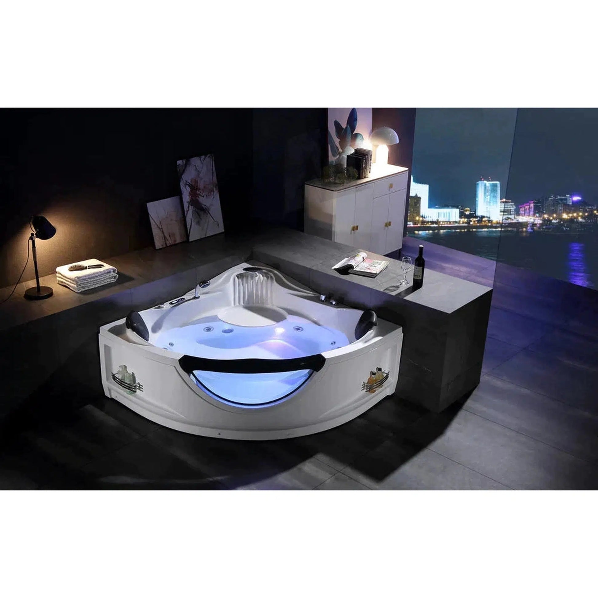 Empava Corner Whirlpool Bathtub,2 Person Whirlpool Tub,Corner Jetted Bathtub with Heater,Corner Jetted Tub with Light,Spa Bath Tub with 10 Jets