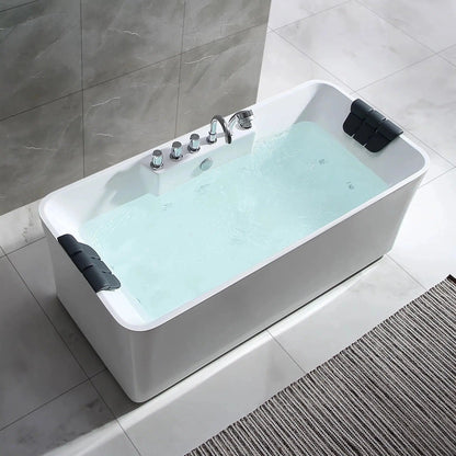 Empava 59" 2-Person White Freestanding Rectangular Whirlpool Tub With Center Drain