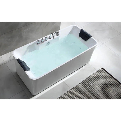 Empava 59" 2-Person White Freestanding Rectangular Whirlpool Tub With Center Drain