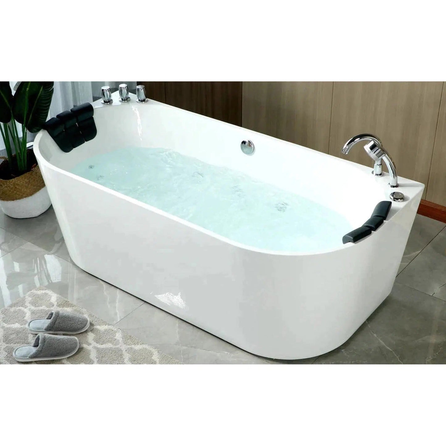 Empava 59" 2-Person White Neo-Angle Whirlpool Bathtub With Center Drain