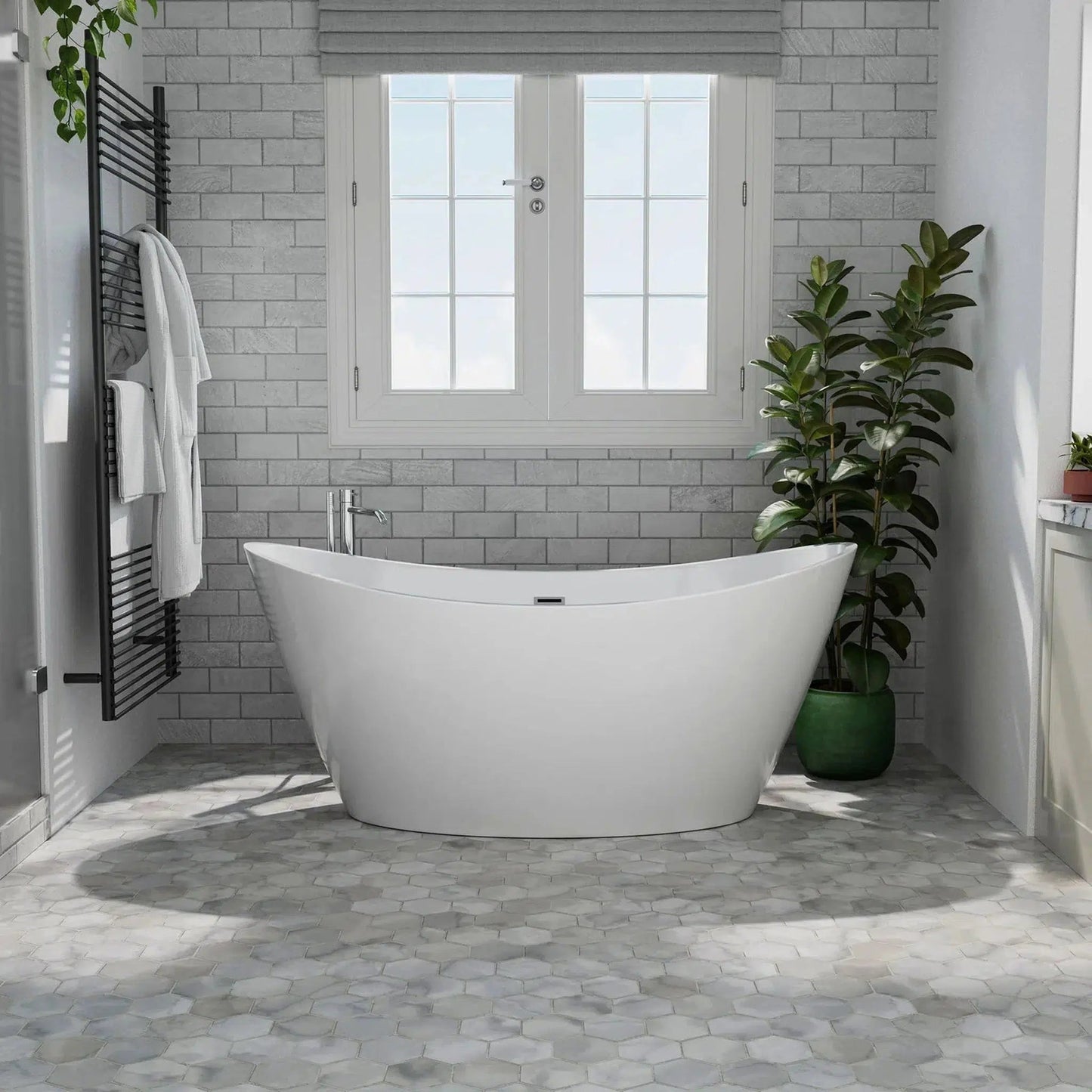 Empava 59" Glossy White Freestanding Oval Soaking Bathtub With Center Drain