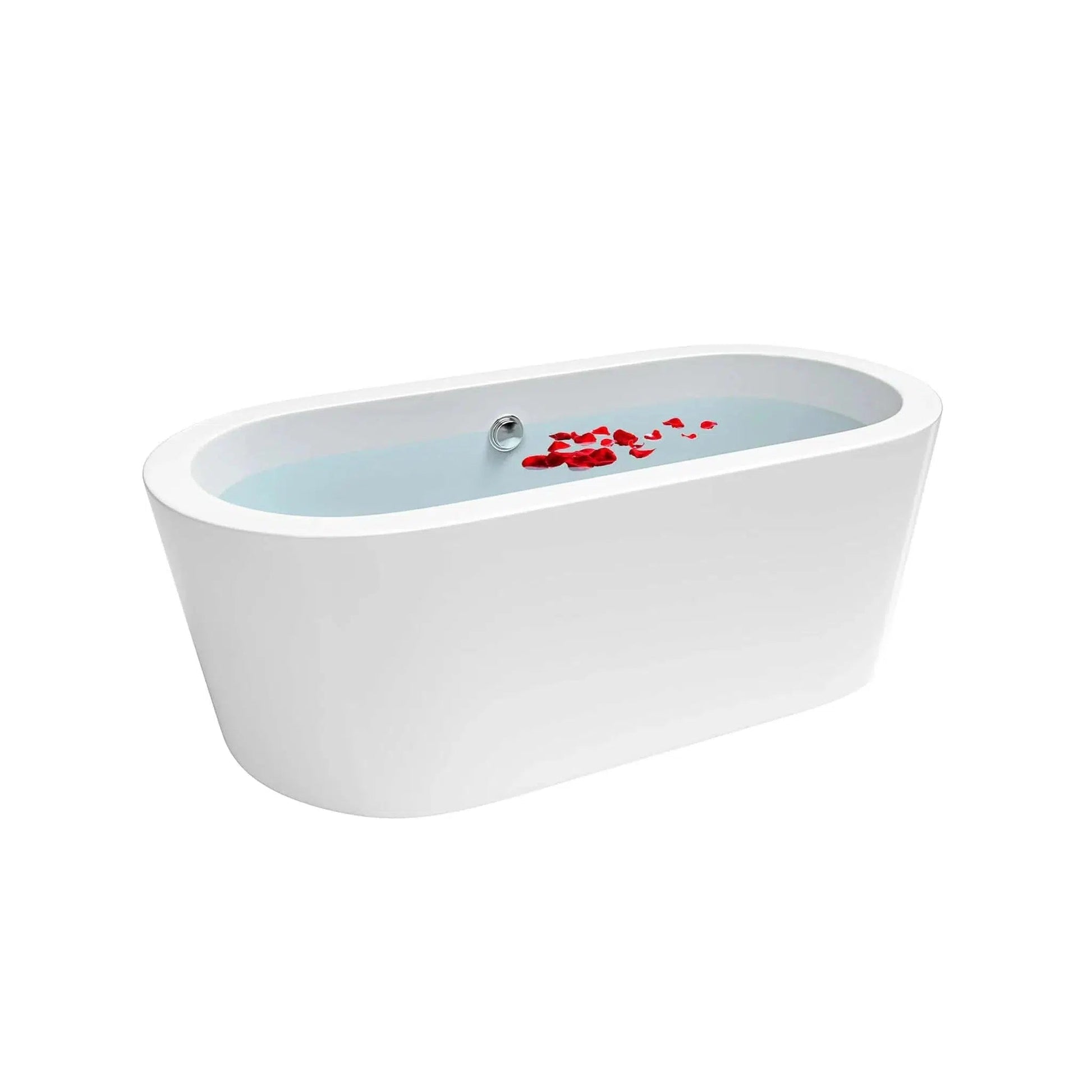 Empava 59" Glossy White Freestanding Oval Soaking Bathtub With Center Drain