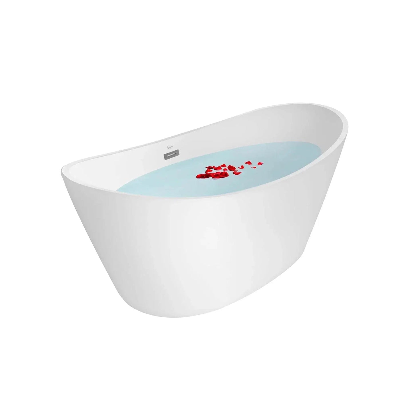 Empava 59" Glossy White Freestanding Oval Soaking Bathtub With Center Drain