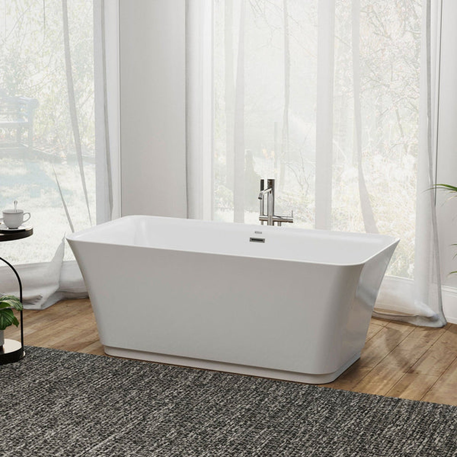 Empava 59" Glossy White Freestanding Rectangular Soaking Bathtub With Center Drain