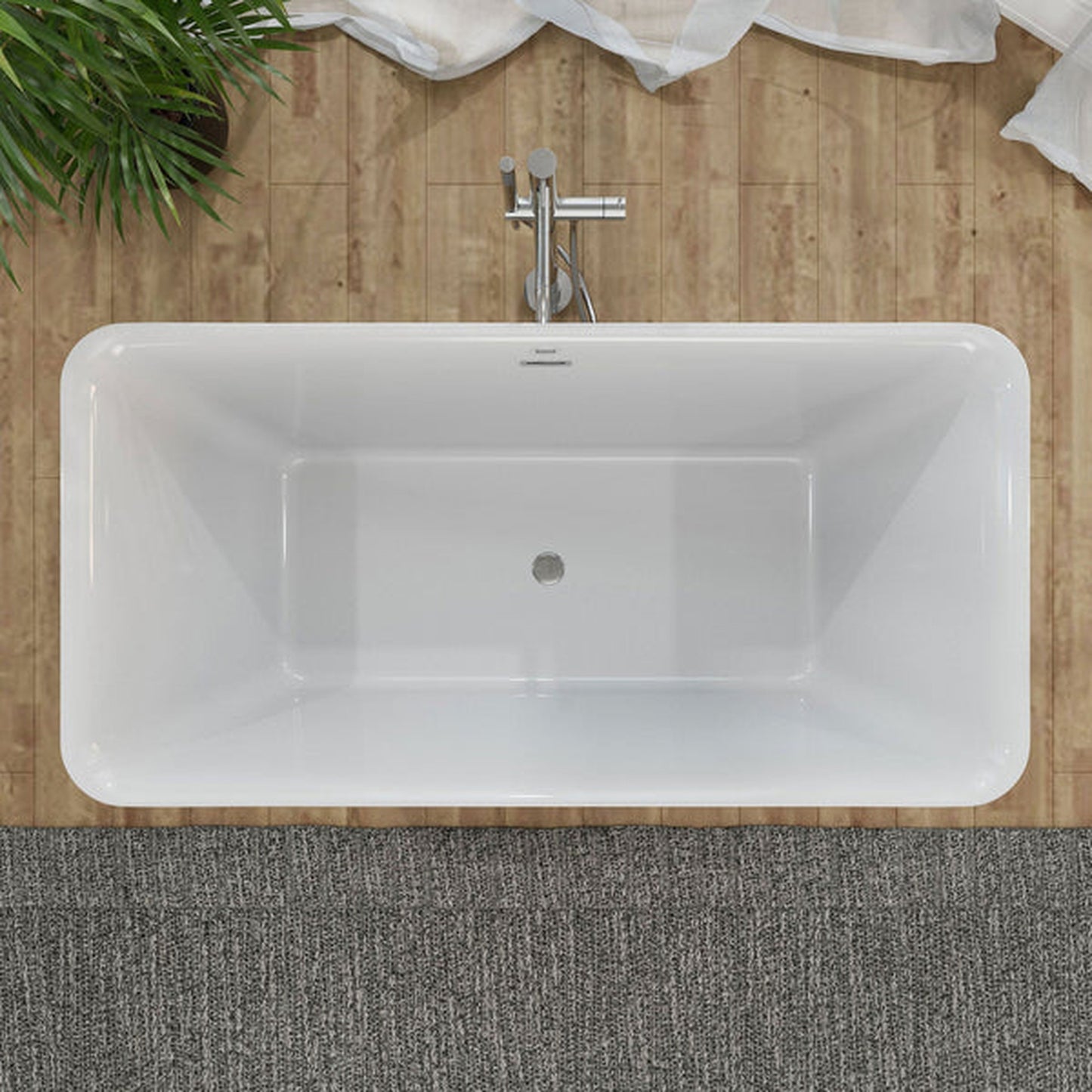 Empava 59" Glossy White Freestanding Rectangular Soaking Bathtub With Center Drain