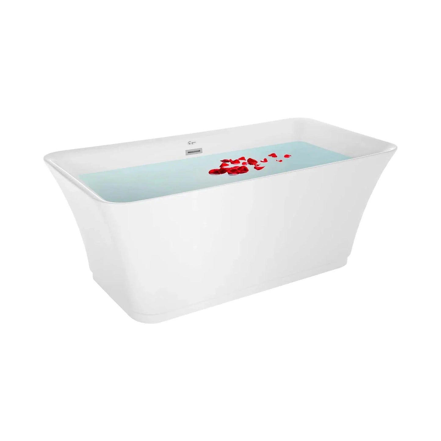 Empava 59" Glossy White Freestanding Rectangular Soaking Bathtub With Center Drain