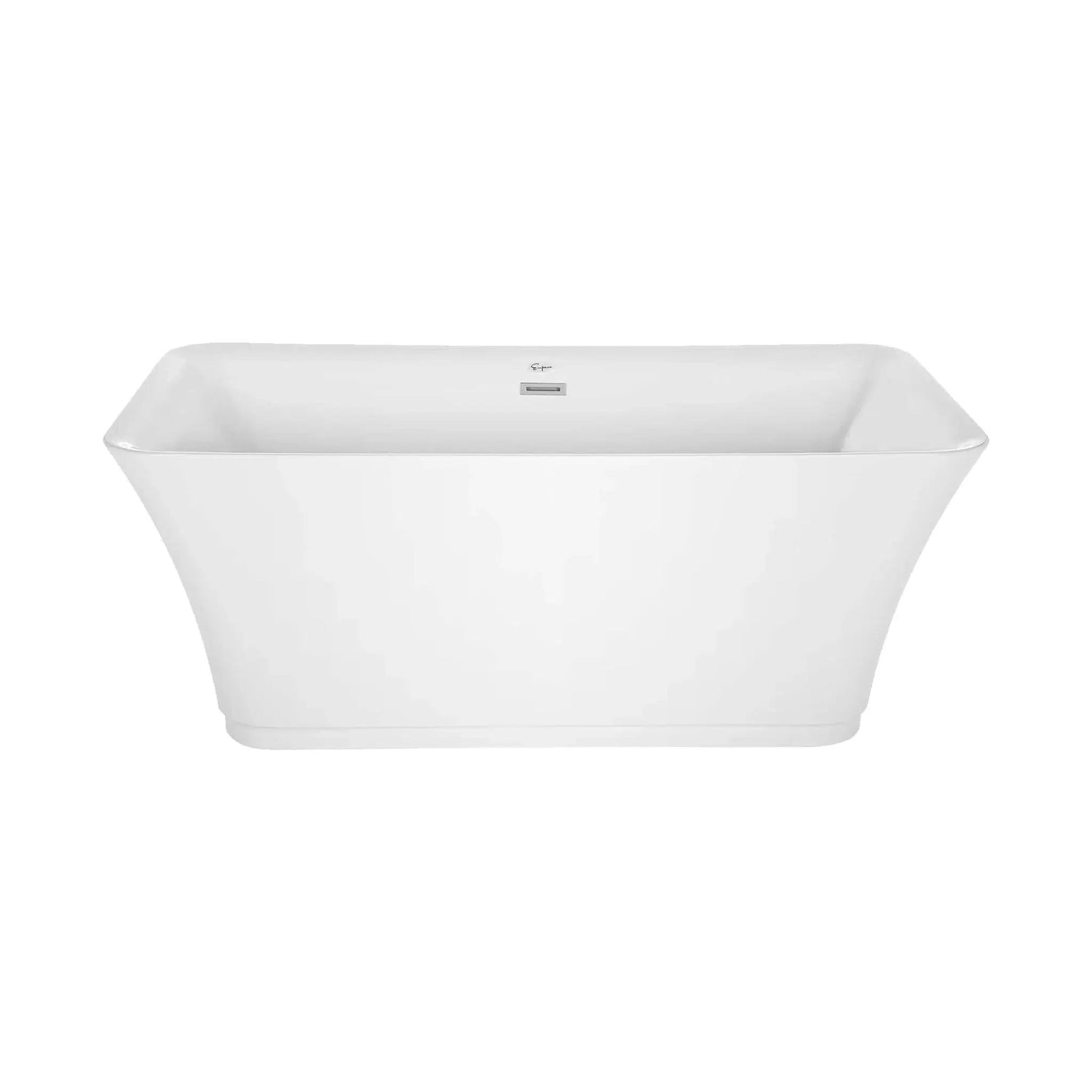 Empava 59" Glossy White Freestanding Rectangular Soaking Bathtub With Center Drain