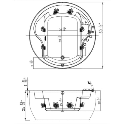 Empava 59" Japanese-Style Freestanding Round Whirlpool Bathtub