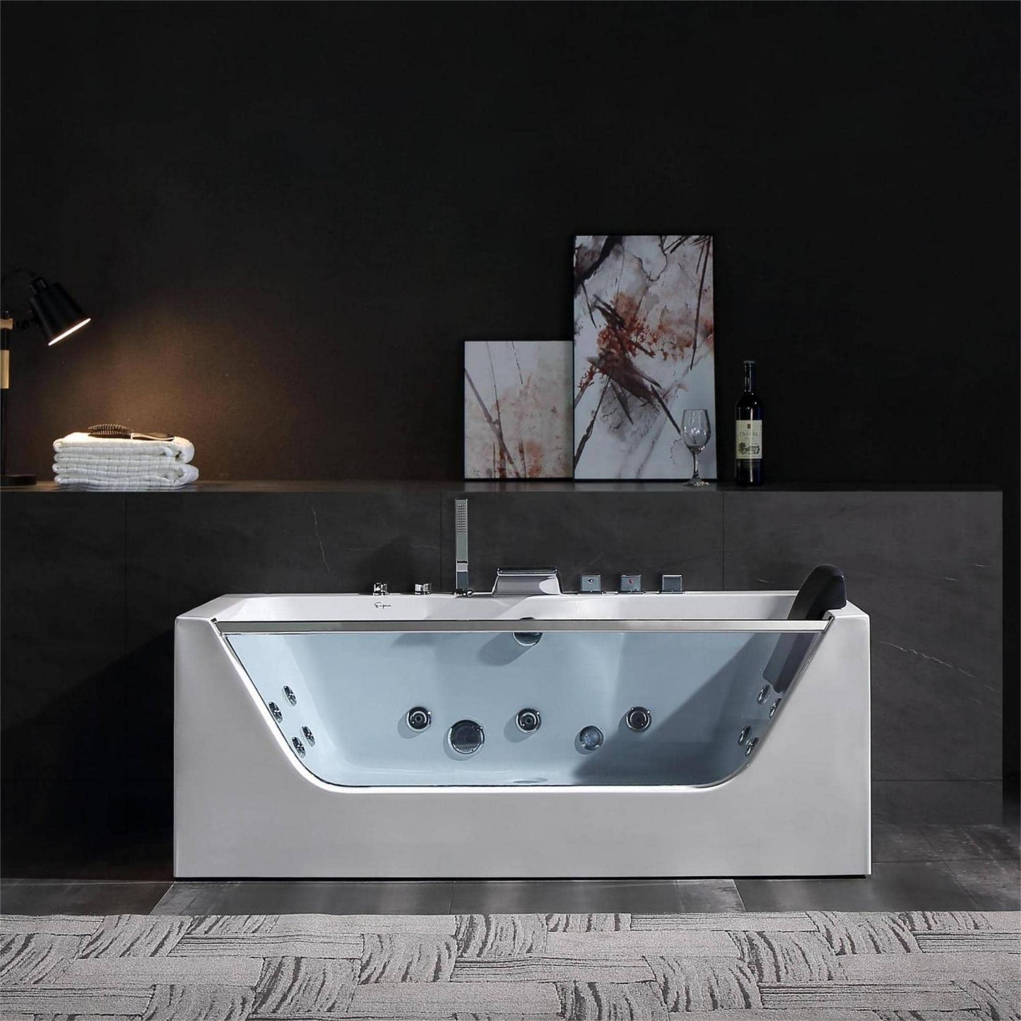 Empava 59" Rectangular Combination Massage Alcove Bathtub With Glass Facade