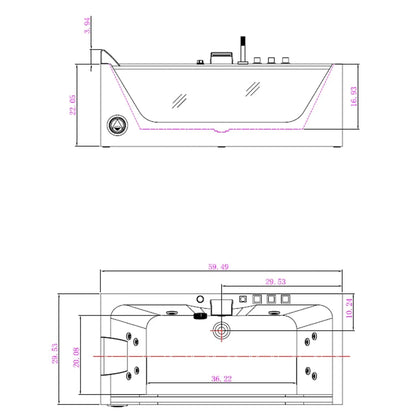 Empava 59" Rectangular Combination Massage Alcove Bathtub With Glass Facade